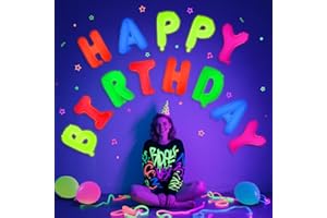 MEGA-LOOPOLIS Mega-L Glow in The Dark Party Supplies, 16 Inch Fluorescent Happy Birthday Balloons,Black Light Happy Birthday Sign Photo Booth Props Primary Color Birthday Party Decor for Neon Party