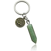 ZUOPIPI Zodiac Crystal Stone Keychain Natural Rose Stone/Red Agate/Aventurine Healing Crystal Keychain