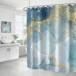 AWERT Teal Marble Shower Curtain for Bathroom