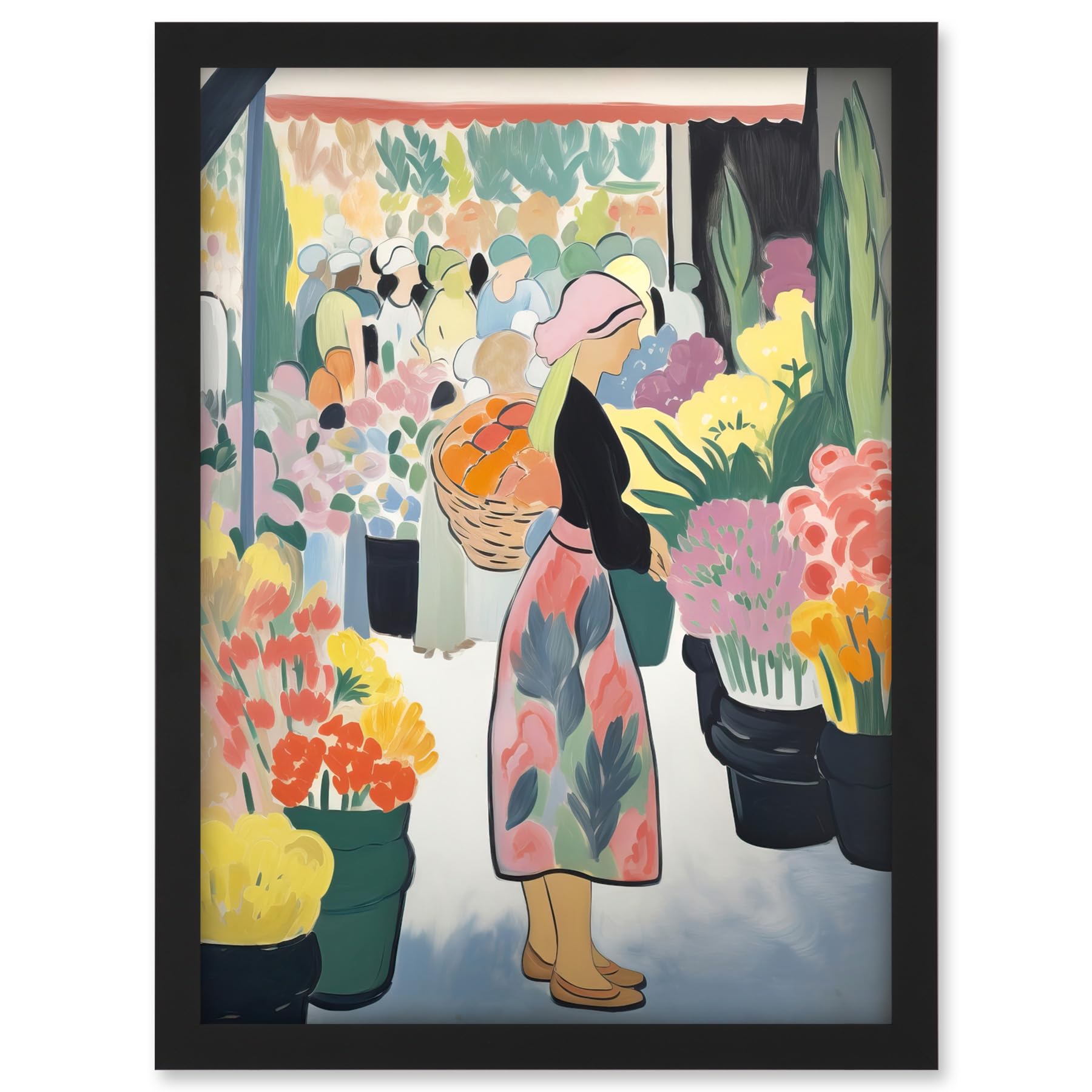 Artery8 Danish Pastel Aesthetic Flower Market Woman Watercolour Painting Spring Bouquet Shop Artwork Framed A3 Wall Art Print