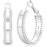YOUNGYUE Sparkly 925 Sterling Silver Hoop Earrings Non Tarnish Large Rhinestone Hoop Earrings Hypoallergenic Cubic Zirconia Large Silver Chunky Hoop Earrings for Women with Crystal 25/30mm