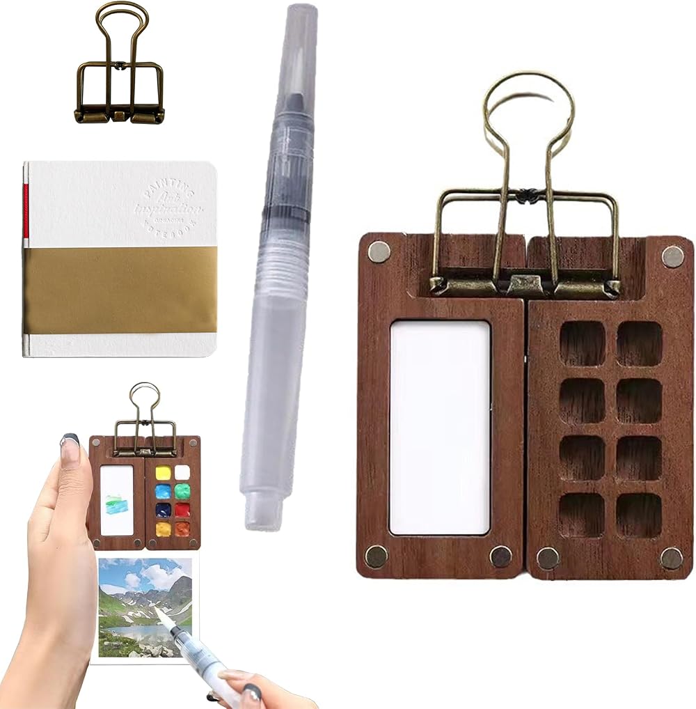 SKJAXF Watercolor Travel Case - 8 Compartment Wooden Palette Set
