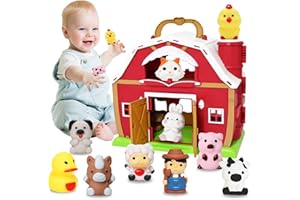 KIMICARE Big Red Barn Toy Farm Animal Finger Puppets for 1 2 3 4 5 Years Old, Pretend Farm Playset with Barn & Farmer, Preschool Montessori Learning Toys, Birthday Gift for Toddlers Boys Girls