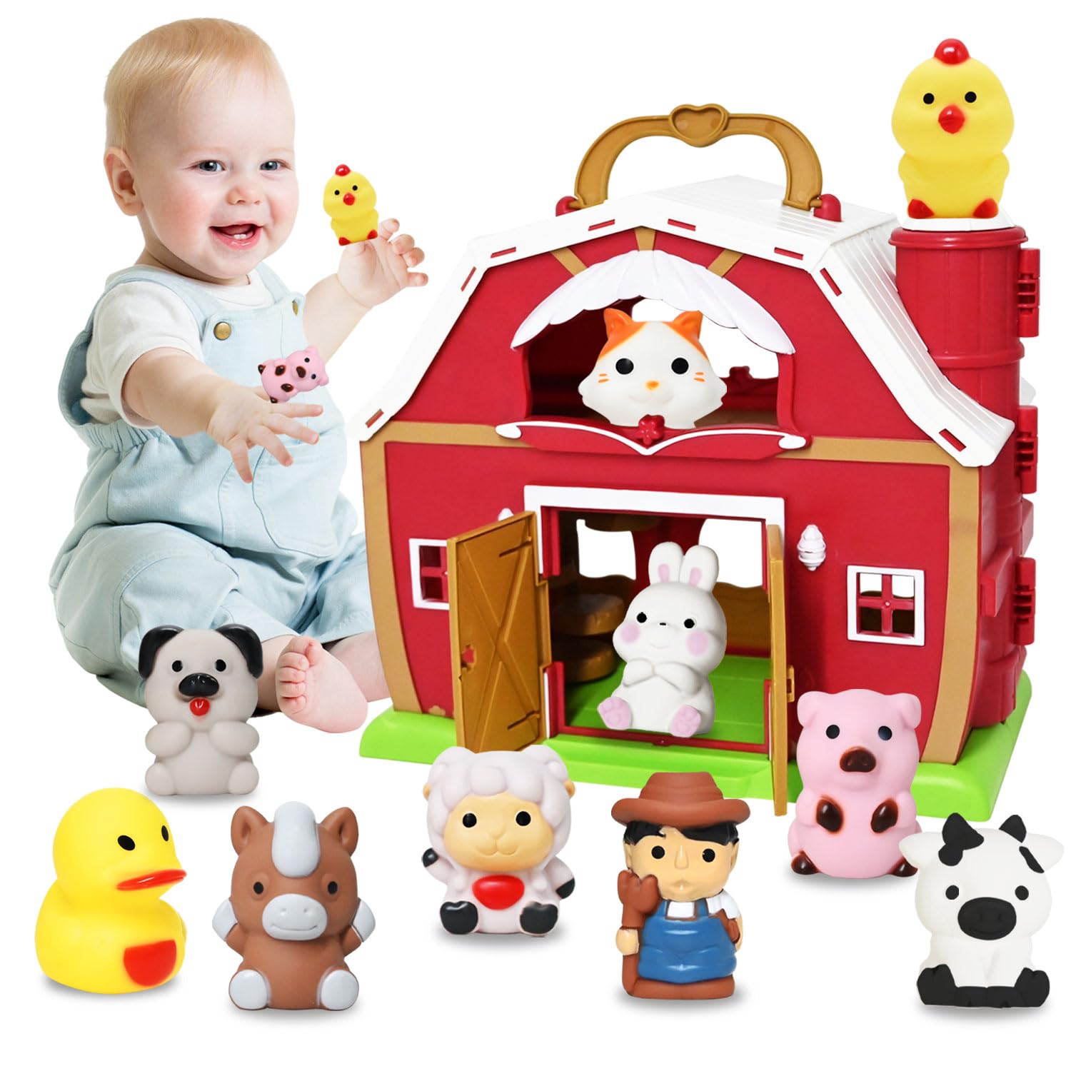 Photo 1 of Big Red Barn Toy Farm Animal Finger Puppets for 1 2 3 4 5 Years Old, Pretend Farm Playset with Barn & Farmer, Preschool Montessori Learning Toys, Birthday Gift for Toddlers Boys Girls