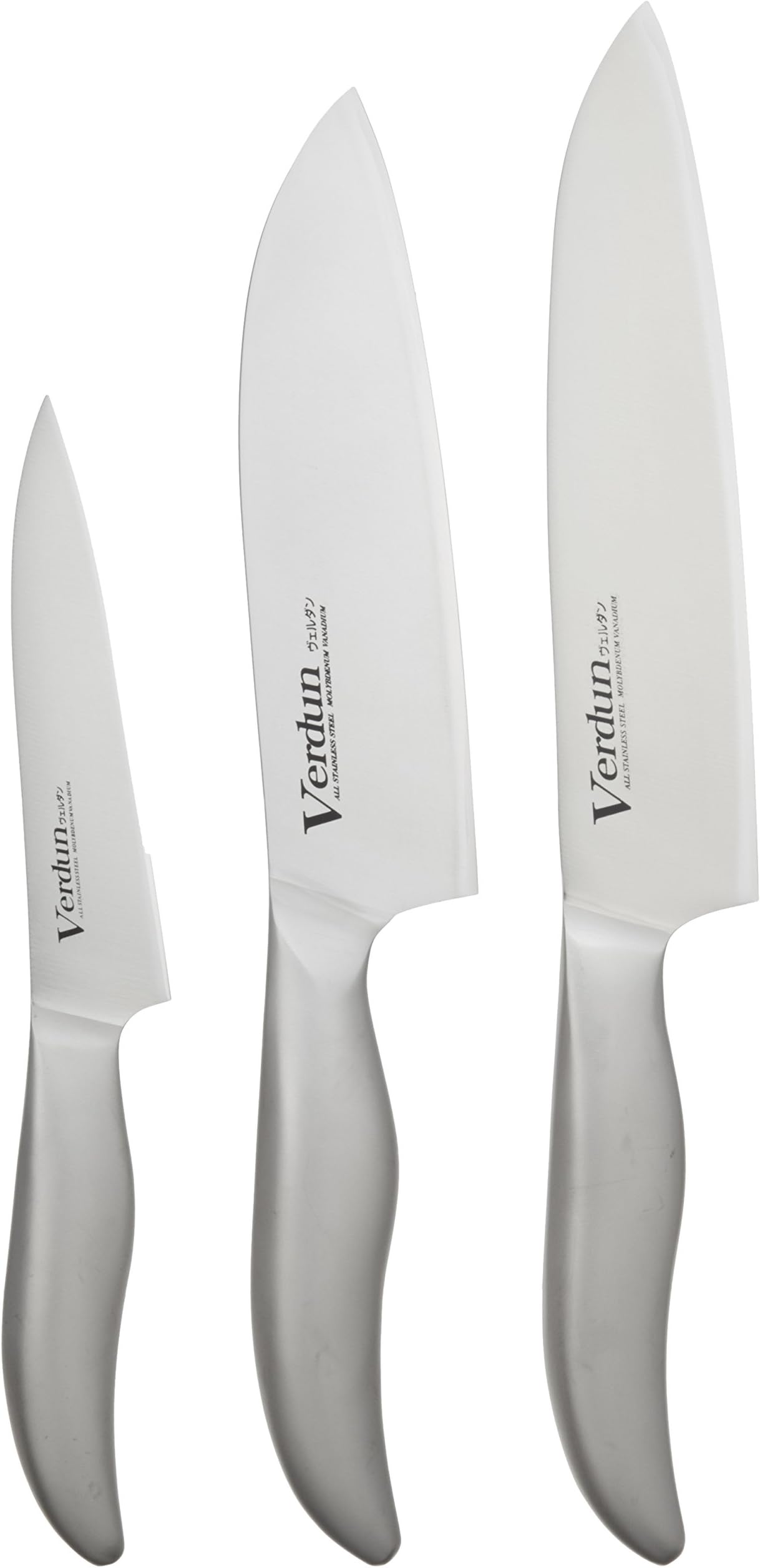 Set of 3 Stainless Steel Japanese Kitchen Knives - Santoku, Chef's & Petty