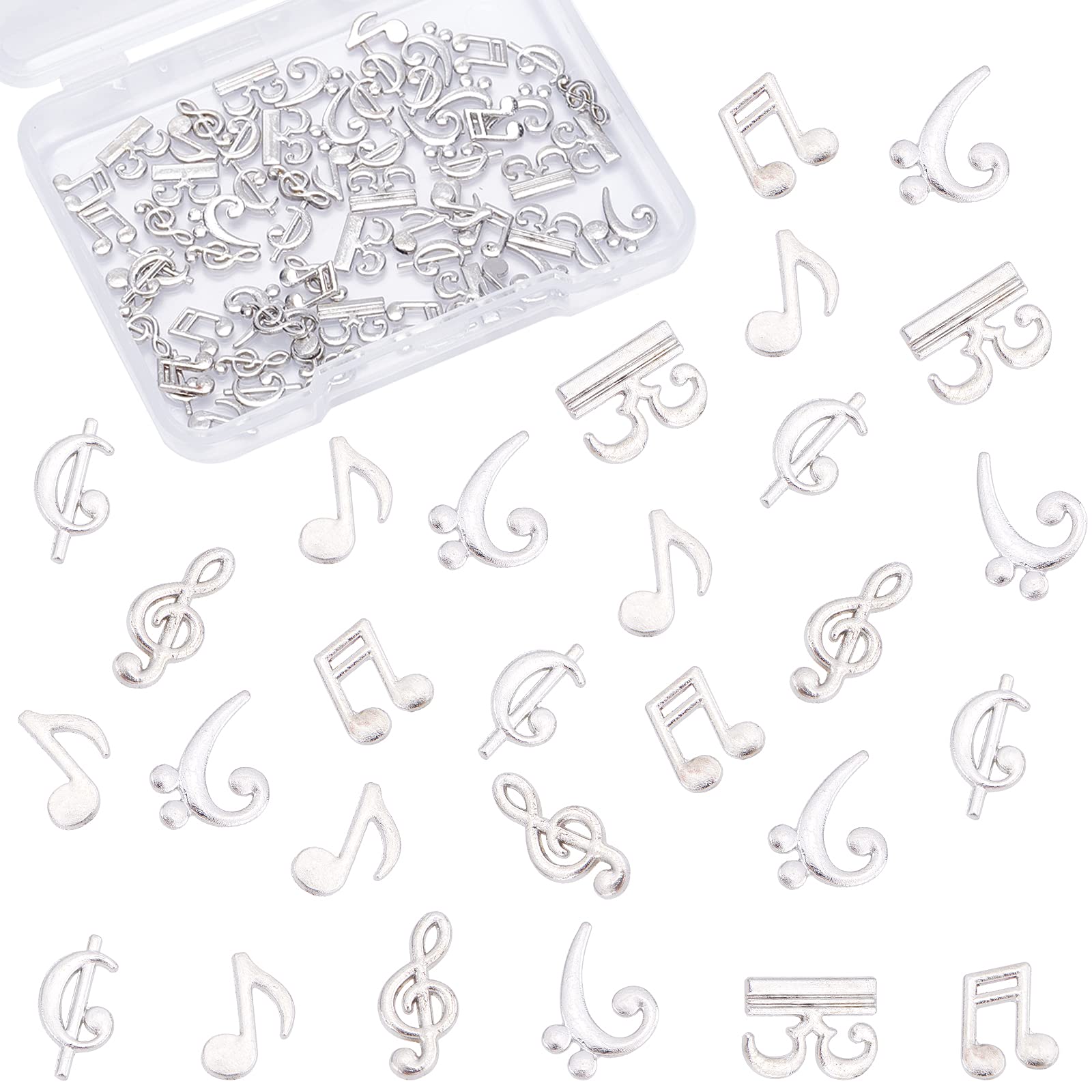 OLYCRAFT 90pcs Music Notes Fillers 6-Style Musical Note Filling Charms Alloy Epoxy Resin Accessories for Resin Crafting and Jewelry Making - Platinum