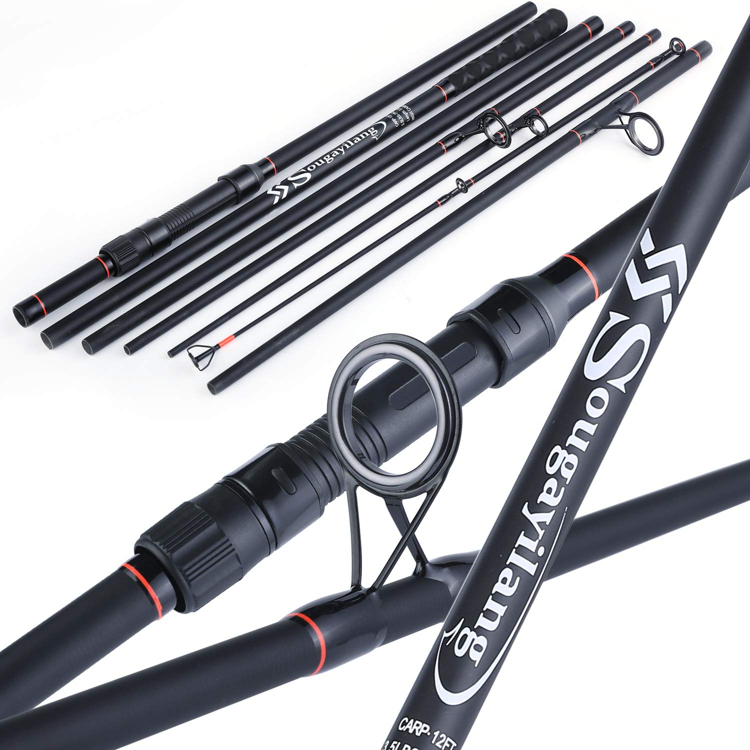 Sougayilang Carp Fishing Rod Carbon Fiber Spinning Fishing Rod,with Super Smooth Guide Ring,(3M/3.6M) 6/7 Section Portable Travel Fishing Pole for Saltwater or Freshwater Carp Rod-3.6M
