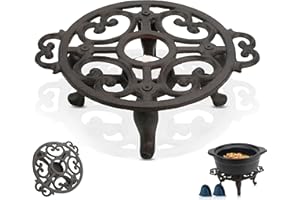 Linton Arts Cast Iron Teapot Warmer, Tea Pot Warmer with Tealight Holder, Portable Wind-Resistant Tea Pot Warmer Base with Candles & Pinch Mitts, for Heat Food Coffee Milk or Tea