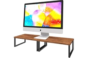 Ekisemio Monitor Stand Riser, 2-Pack Wood Desk Storage Organizer for Office Laptop, Computer, iMac, Antique Brown