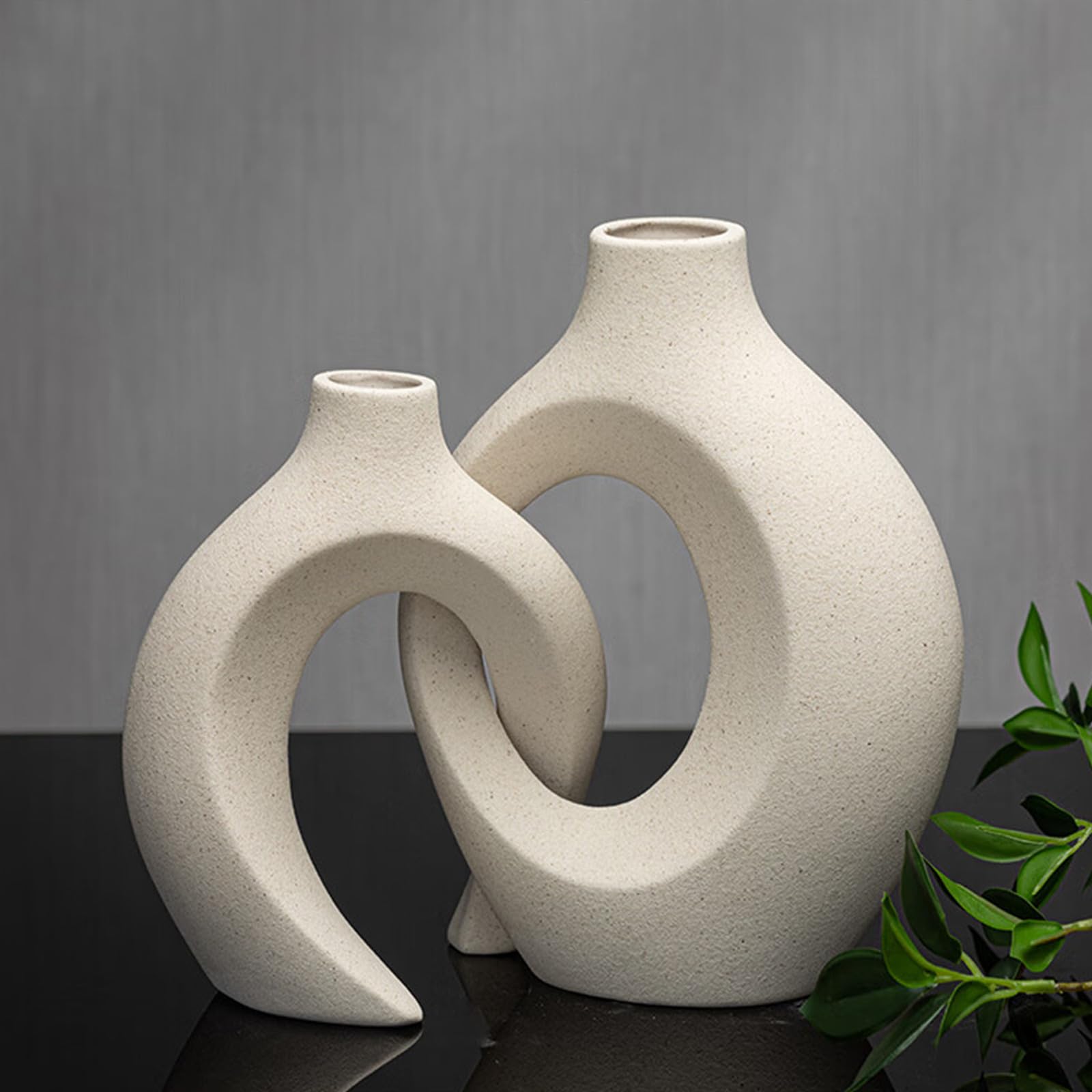 ABMLSL Cream Color Ceramic Snuggle Vase Set for Modern Home Decor, Matte Finish, Unglazed, Boho Style, Pampas Grass Centerpiece, 2 Vases