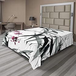 Ambesonne Japanese Flat Sheet, Natural Bamboo Stems