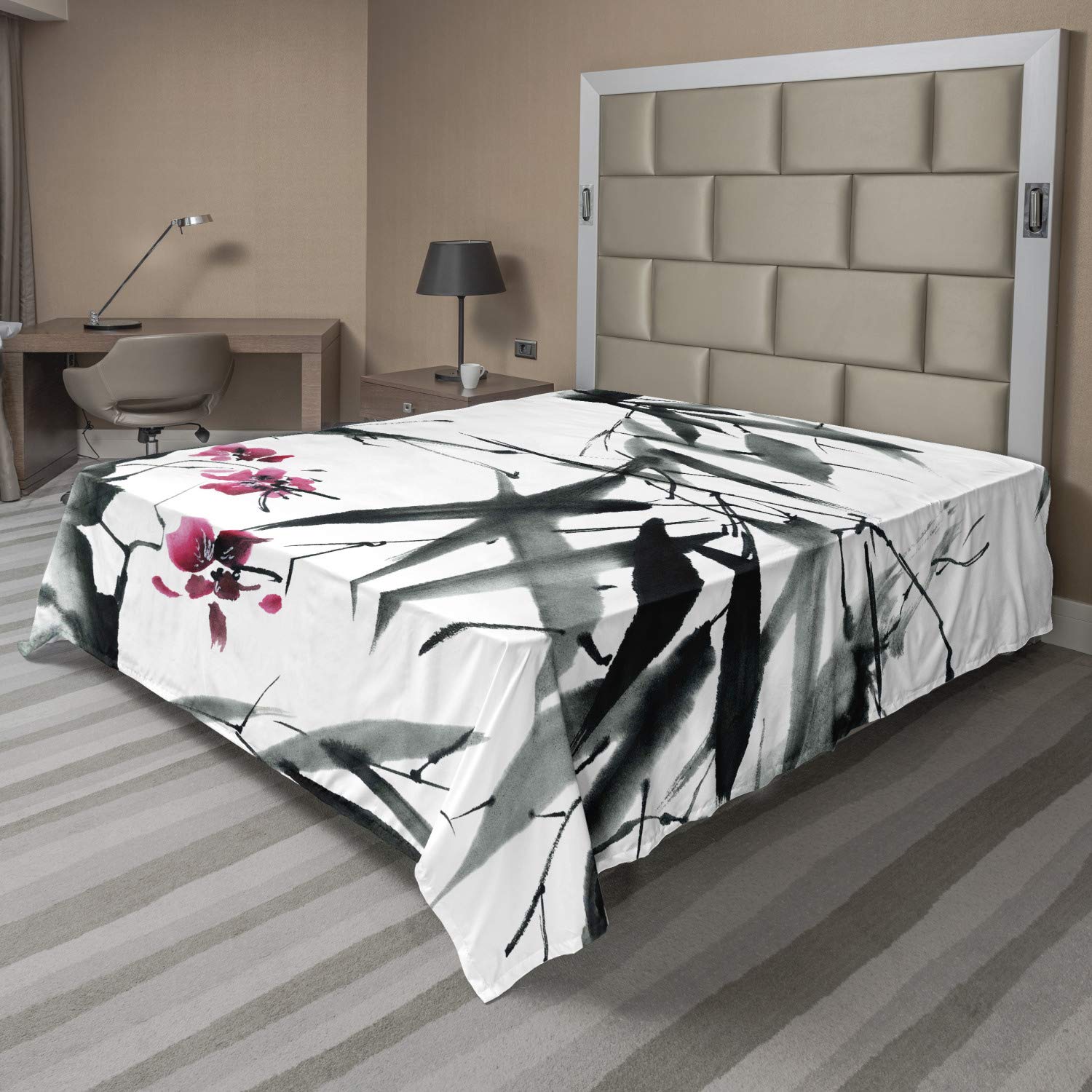Ambesonne Japanese Flat Sheet, Natural Bamboo Stems