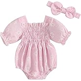 Douhoow Baby Girl Plaid Romper Flying Sleeve Baby Bubble Romper Ruffle Baby Bodysuit Spring Summer Clothes with Headband