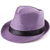 LADYBRO Straw Trilby Fedora Hat for Men 1920s Short Brim Wool Felt Panama Cap 7 1/4