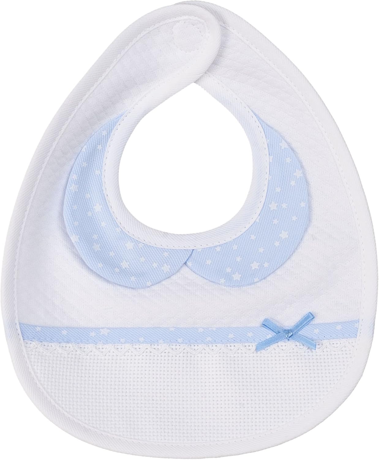 FILET, Baby Bib in Soft White Fabric and Sky Collar, Aida Pocket to Embroider, Protects Baby Clothes from Feeding