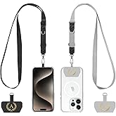 Cordivo Cell Phone Lanyard 2 Pack-2×Adjustable Crossbody Strap,2×Letter Patches,Universal Neck Strap Compatible with Most Smartphones and Wallets Keys Travel Essentials Black/Gray(Letter A)