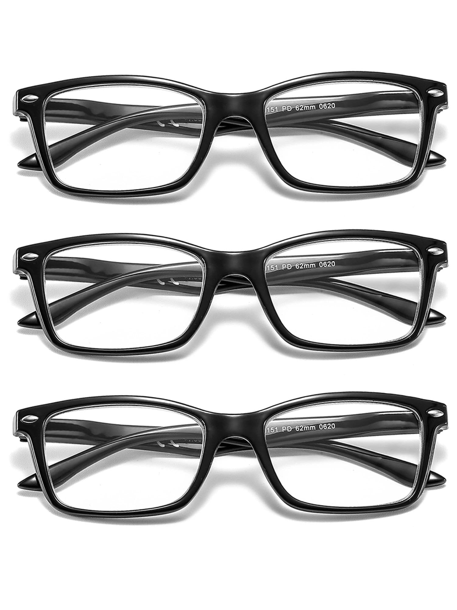 Suertree 3 Pack Reading Glasses Spring Hinge Computer Glasses Square Presbyopic Reader Glasses Aided Eyeglasses Unisex 2.5 BM151