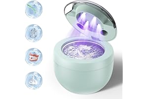 ECOBASIC Ultrasonic Retainer Cleaner, Retainer Cleaner for Dentures, Mouth Guards, Braces, Toothbrush Heads, Jewelry with UV-C Cleaner, 45kHz Ultrasonic, 4 Mode Ultrasonic Cleaner Machine (Green)