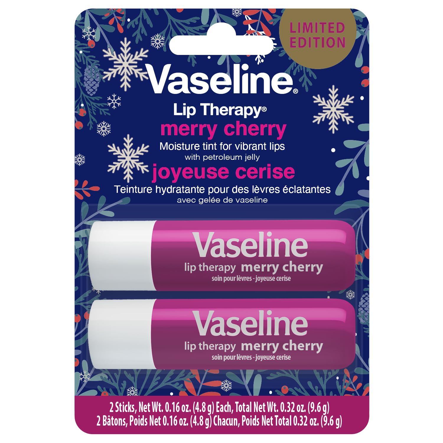 Vaseline Lip Therapy Stick Twin Pack – Merry Cherry Holiday Limited Edition (3-Pack)