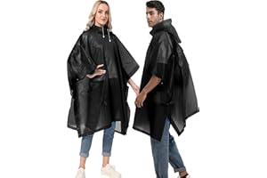 2-Pack Reusable Rain Ponchos for Adults, HOOMBOOM Raincoats Emergency Survival for Women/Men Hood and Drawstring