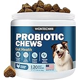 WONTECHMI Probiotics for Dogs, Improve Itchy Skin Itchy Ears, Gut Health, Yeast Balance, Allergies, Immunity, Dog Probiotics and Digestive Enzymes with Prebiotics, Reduce Diarrhea (Chicken, 120 chews)