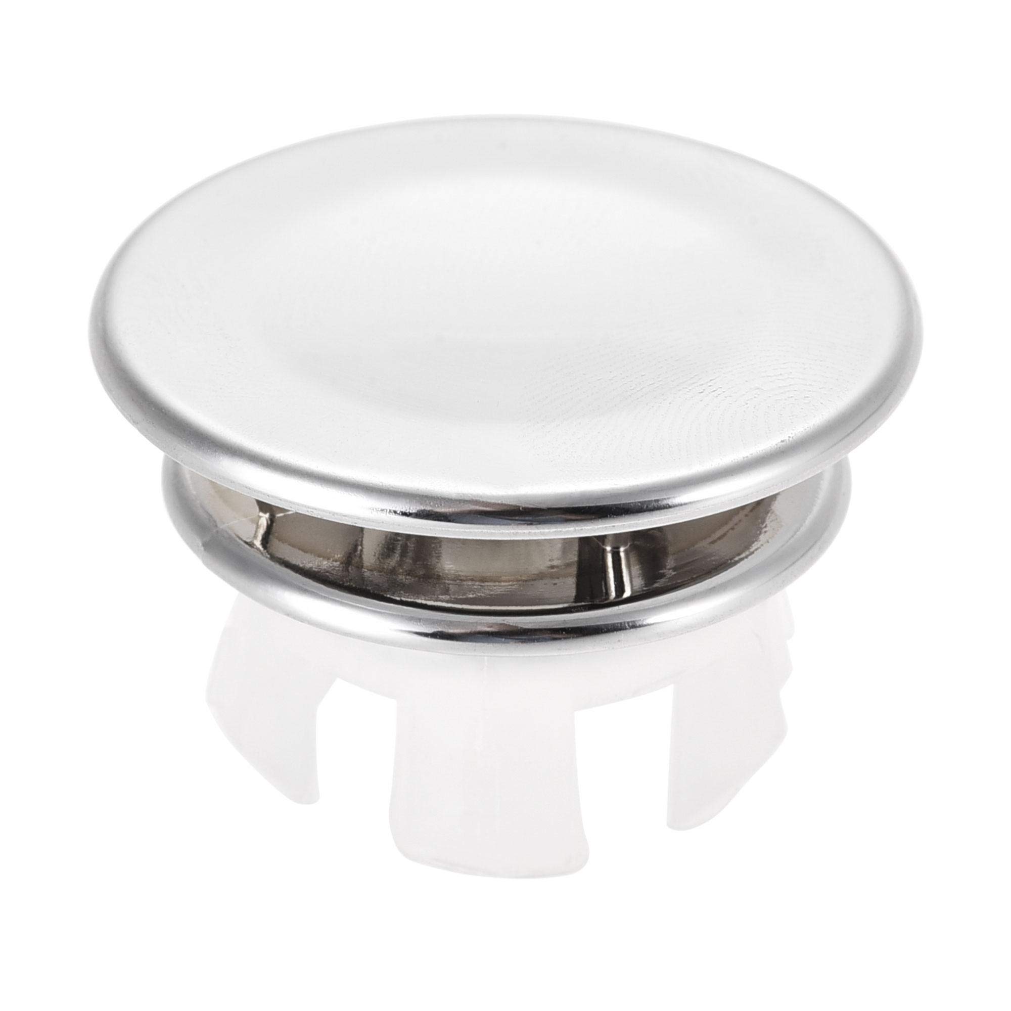 sourcing map Sink Basin Trim Overflow Cover Insert in Hole Round Caps Silver Tone 33 x 20mm 6pcs