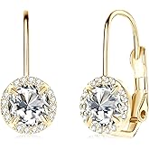 DYUNQ Moissanite 1CT Halo Hoop Earrings for Women, Lab Created Imitation Diamond Earrings, 18K White Gold Plated D Color Round Cut 925 Sterling Silver Earrings, GRA Certified