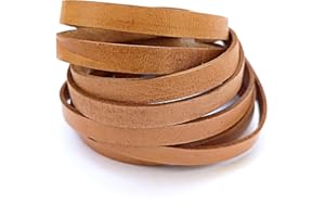 EZZO Flat Genuine Leather Cord for Bracelet Making 3/8 in. - Real Leather Strip for Jewelry, Keychain, DIY Craft Making, Watch Band, Purse Strap, 1.1 Yard (Natural)