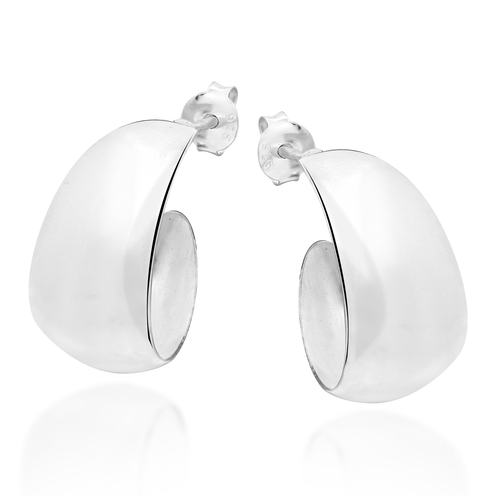 Trendy Crescent Moon Half Hoop .925 Sterling Silver Post Earrings