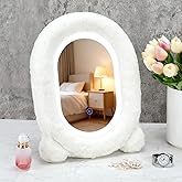 BJSSBJH Lighted Makeup Mirror, 12”x16” Vanity Mirror with 3 Colors, Fur Wrapped Cosmetic Light Up Mirror Smart Touch Dimmable