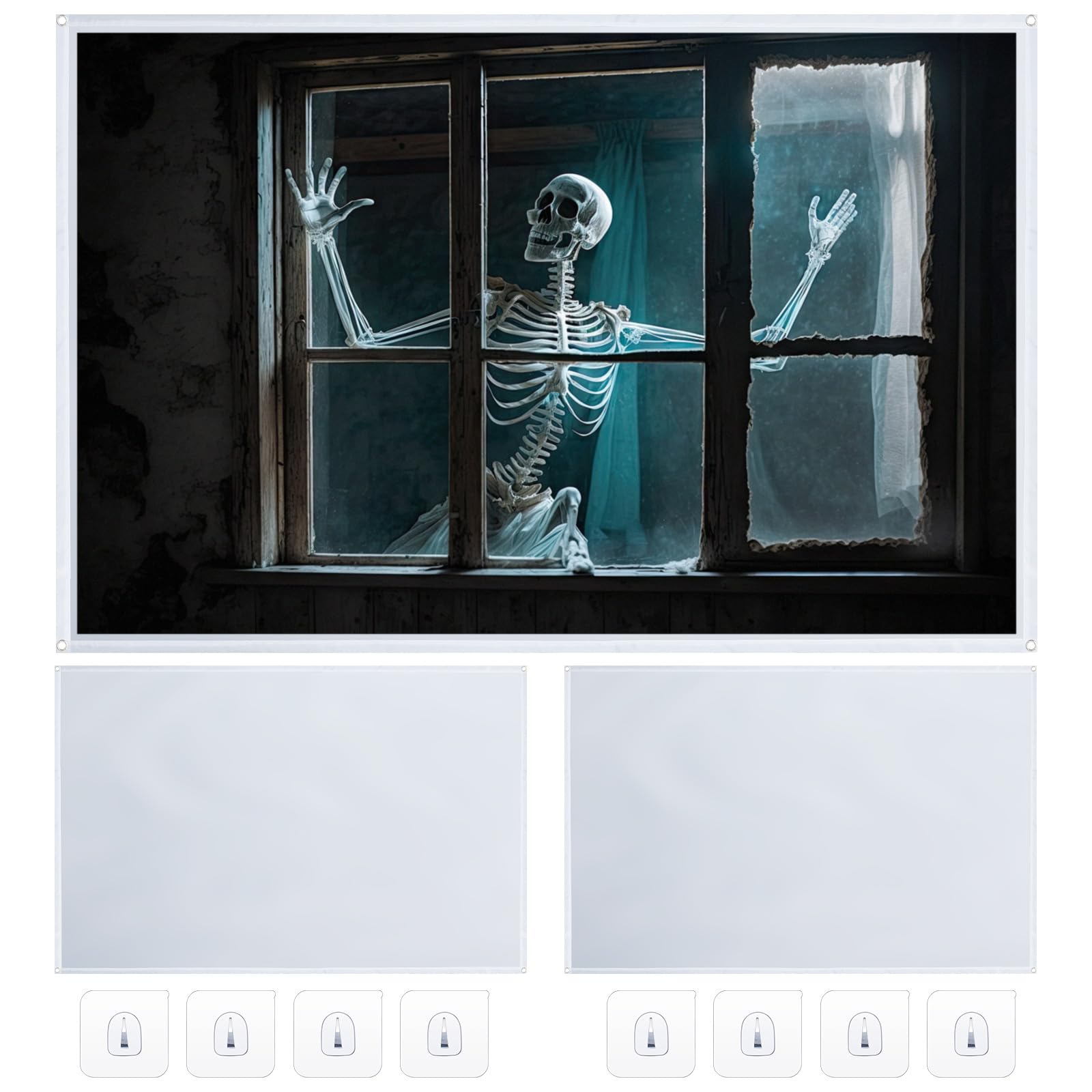 Oudain 2 Pcs Rear Projection Screen, 40'' x 60'' Polyester Matte White Translucent Fabric, for Halloween, Christmas, Indoors Outdoors, With Mounting Hardware