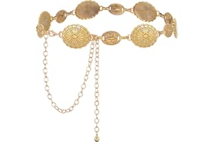 WHIPPY Women Concho Chain Belt Metal Link Western Cowgirl Turquoise Chain Belt for Dress