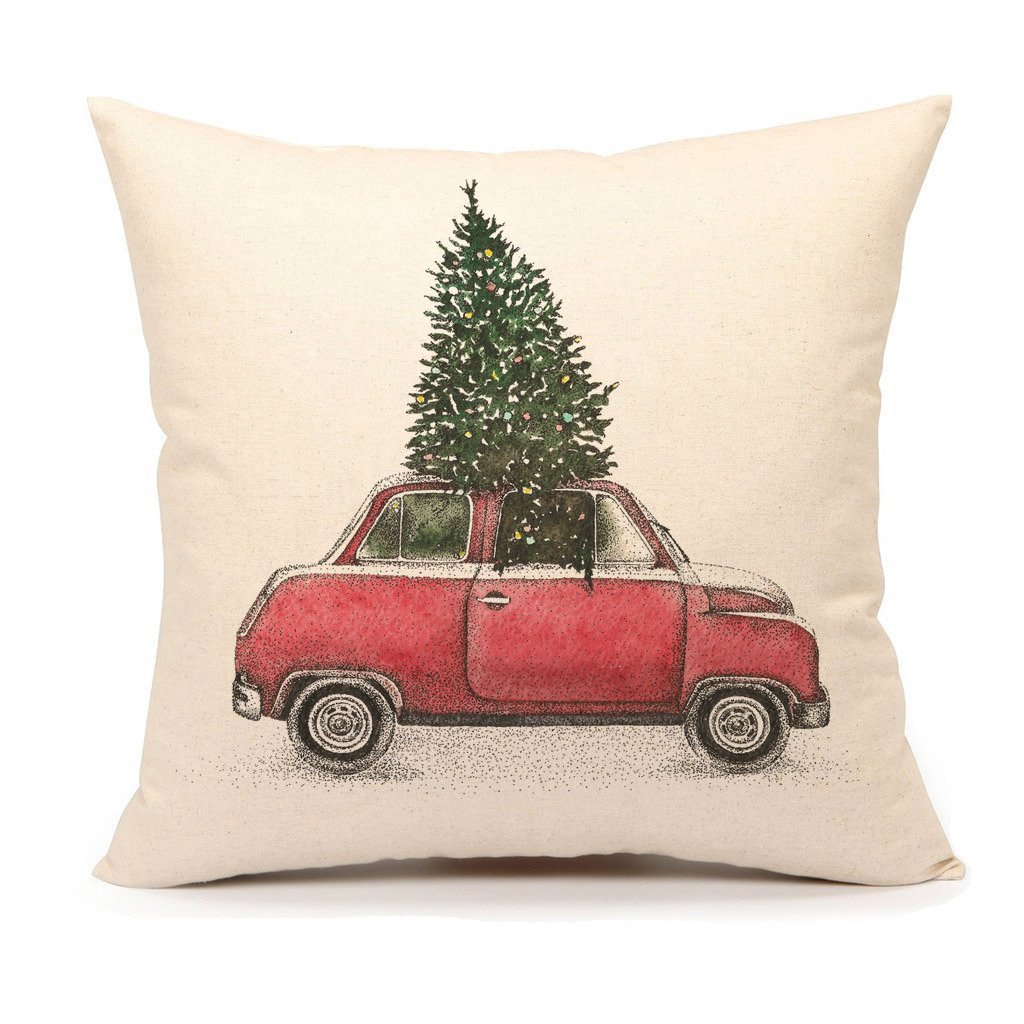 מטבח 4TH Emotion Christmas Tree and Red Car Throw Pillow Cover Home