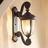 John Timberland Bellagio European Outdoor Wall Light Fixture Bronze Scroll 24" Champagne Hammered Glass Decor for Exterior Ho