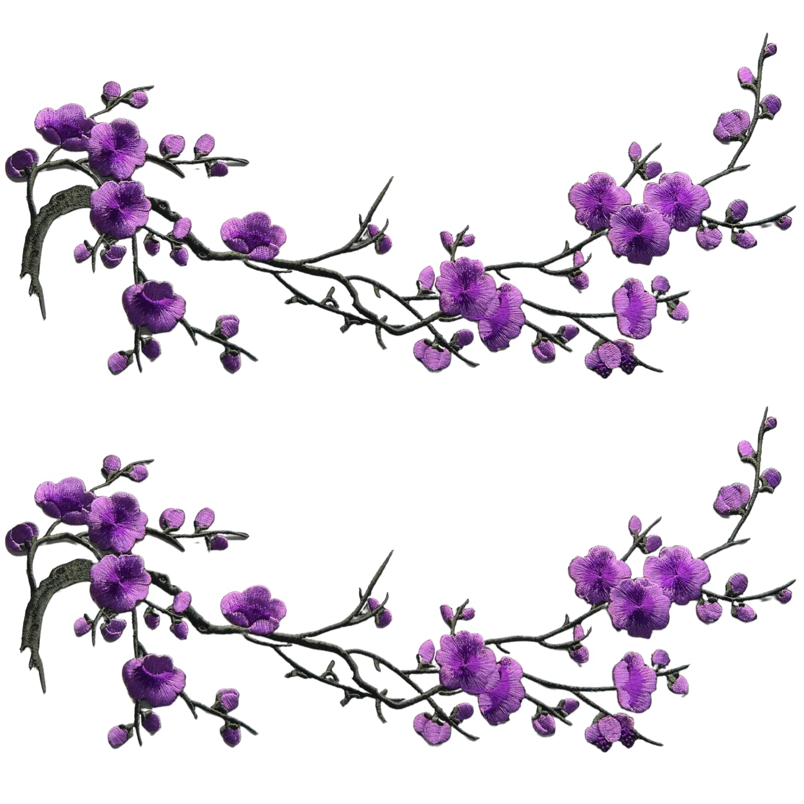 CHENGZI Plum Blossom Flower Embroidery Patches Applique Fabric Sticker Craft Sewing Repair Decoration, Set of 2 (Purple)