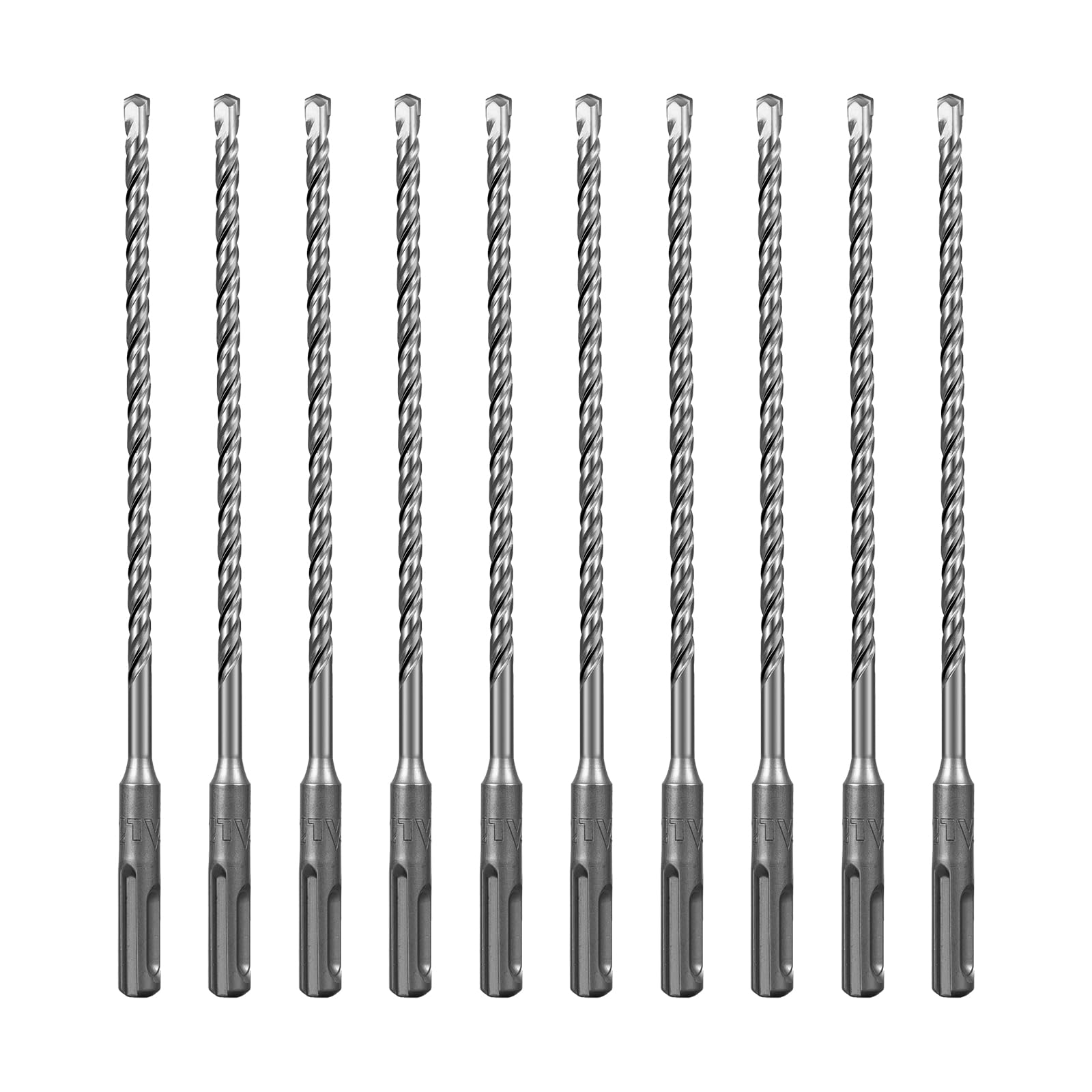 SALI 10PCS SDS Plus Rotary Hammer Drill Bit Kit - Double Thread Tungsten Carbide Tip for Concrete, Brick, Cement Walls, Stone, 6.5mm x 210mm Hammer Drill Bits