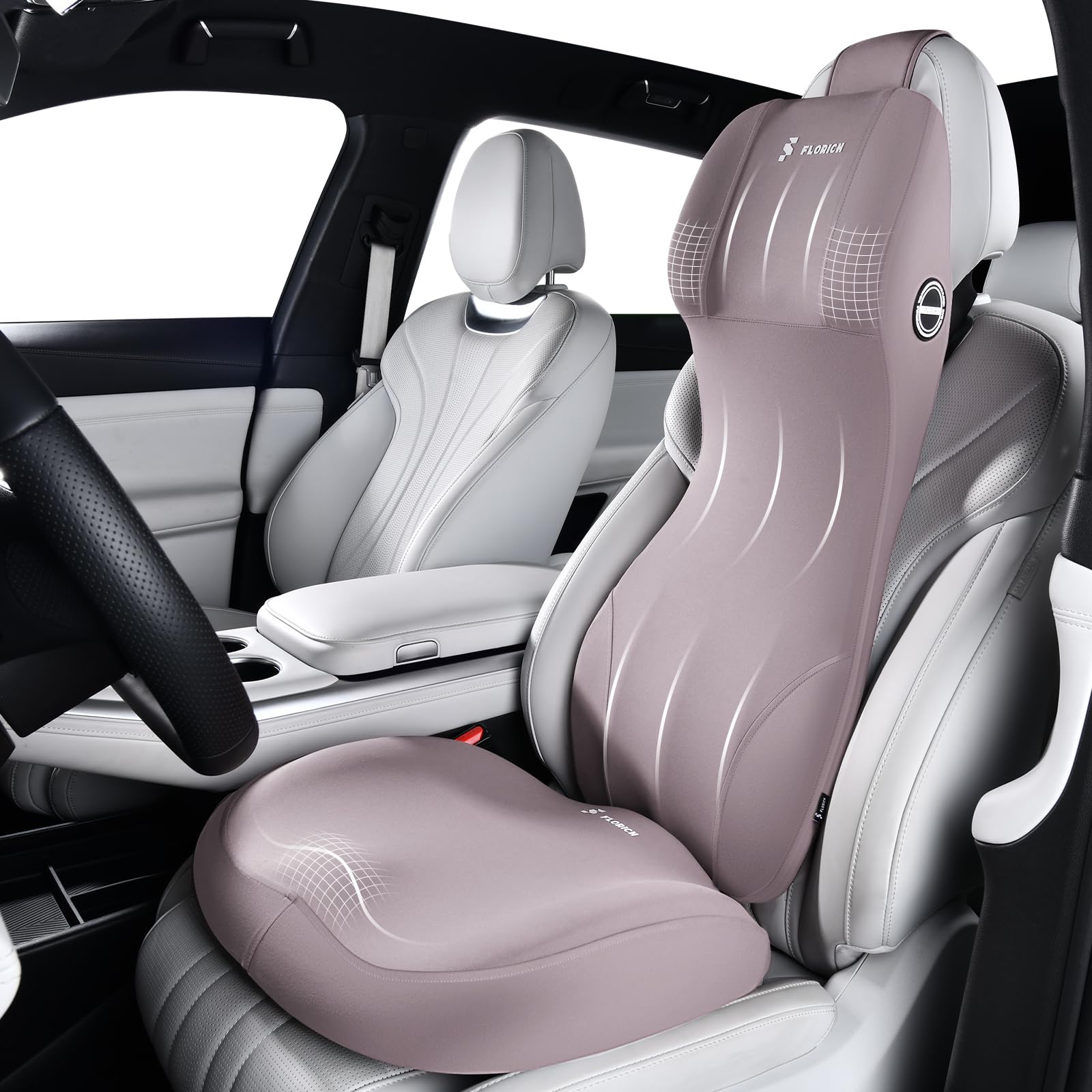 View 1 of FLORICH Car Seat Cushion with Neck Pillow Lumbar Support Kit Memory Foam Seat Cushion for Car Ergonomic Back Support Headrest for Driving Car Seat Pillow Back Sciatica Tailbone Pain Relief, Gray