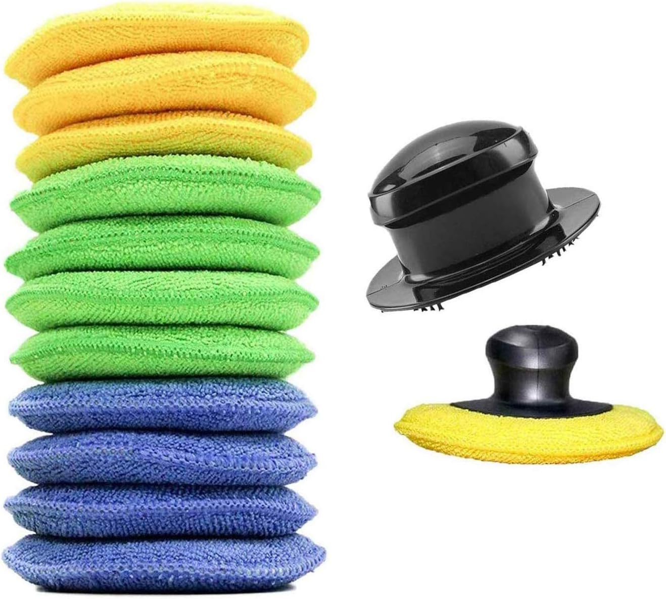 blueseesWax Applicator, 12pcs Ultra-soft Microfiber Waxing Polish Wax Foam Sponge Applicator with Handle, Wax Foam Pad Applicator Pads for Clean Cars Vehicle Auto Glass (3 Colors)