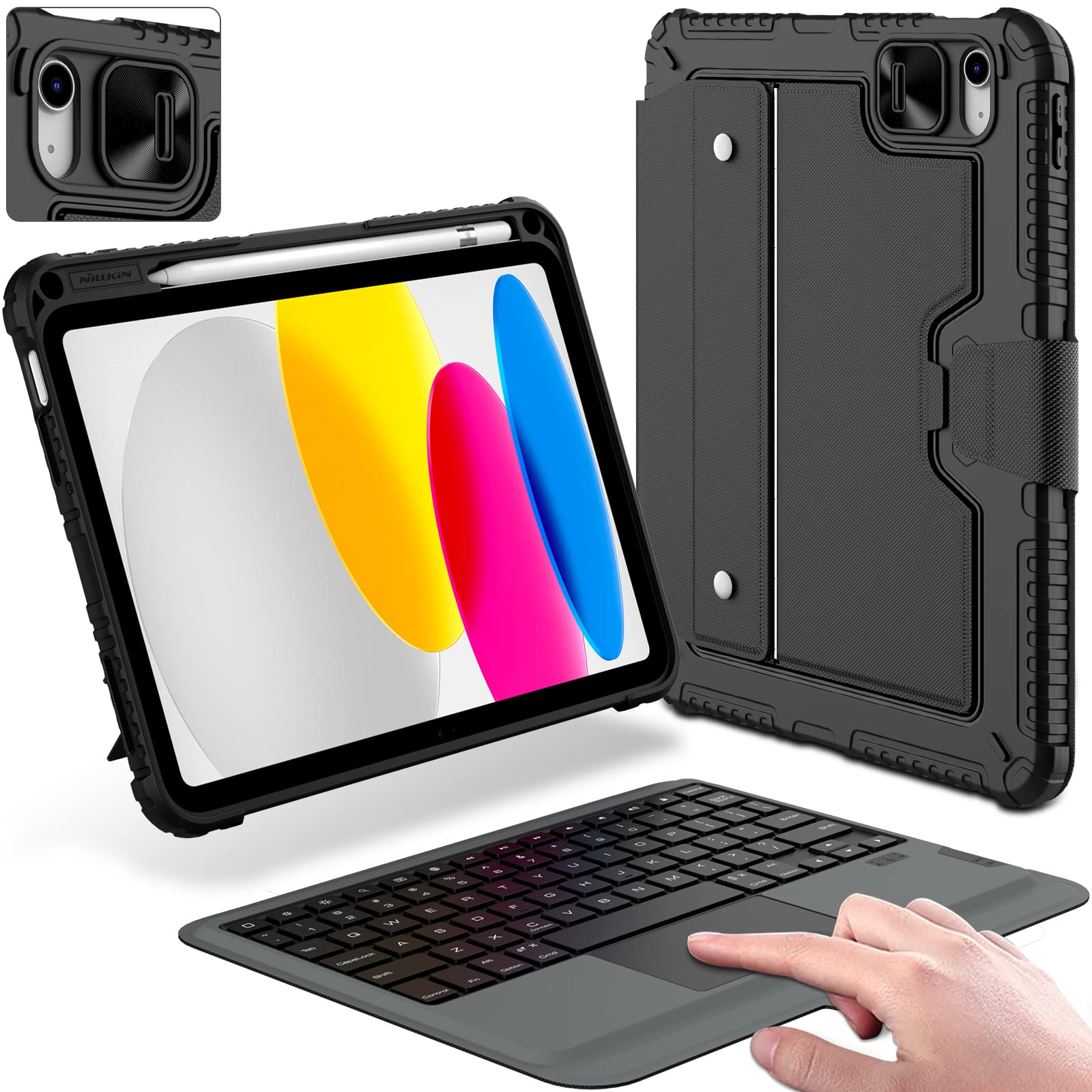 Photo 1 of Nillkin for iPad A16 11th 10th Generation Case with Keyboard, Slide Camera Cover, Protective Detachable Wireless Keyboard with Pencil Holder and Trackpad for iPad 11 in A16 2025 10th Gen 10.9 in 2022