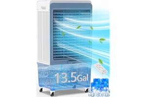 Uthfy Evaporative Air Cooler, 6000 CFM Swamp Cooler with 13.5 Gallon Water Reservoir, 120°Oscillation Portable Air Cooler with Remote Control, 12H Timer, 3 Wind Speeds for Outdoor Indoor Use