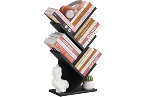 Hoctieon 4 Tier Tree Bookshelf, 4 Shelf Bookcase, Free Standing Tree Bookcase, Display Floor Standing Shelf for Books, Book Organizer Shelves for Home Office, Living Room, Bedroom, Black