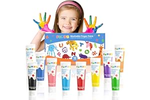 Funto Washable Finger Paint for Kids, Safe & Non-Toxic Finger Painting for Toddlers 1-3, Bath Paint, Toddler Art Painting Supplies, 10 Assorted Colors