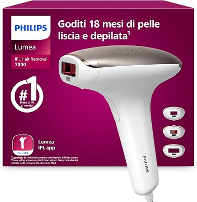 Lumea 7000 Series,dispositivo di epilazione IPL, alternativa ai dispositivi di epilazione laser, 3 accessori per viso, corpo e zona bikini, modello SC1999/00