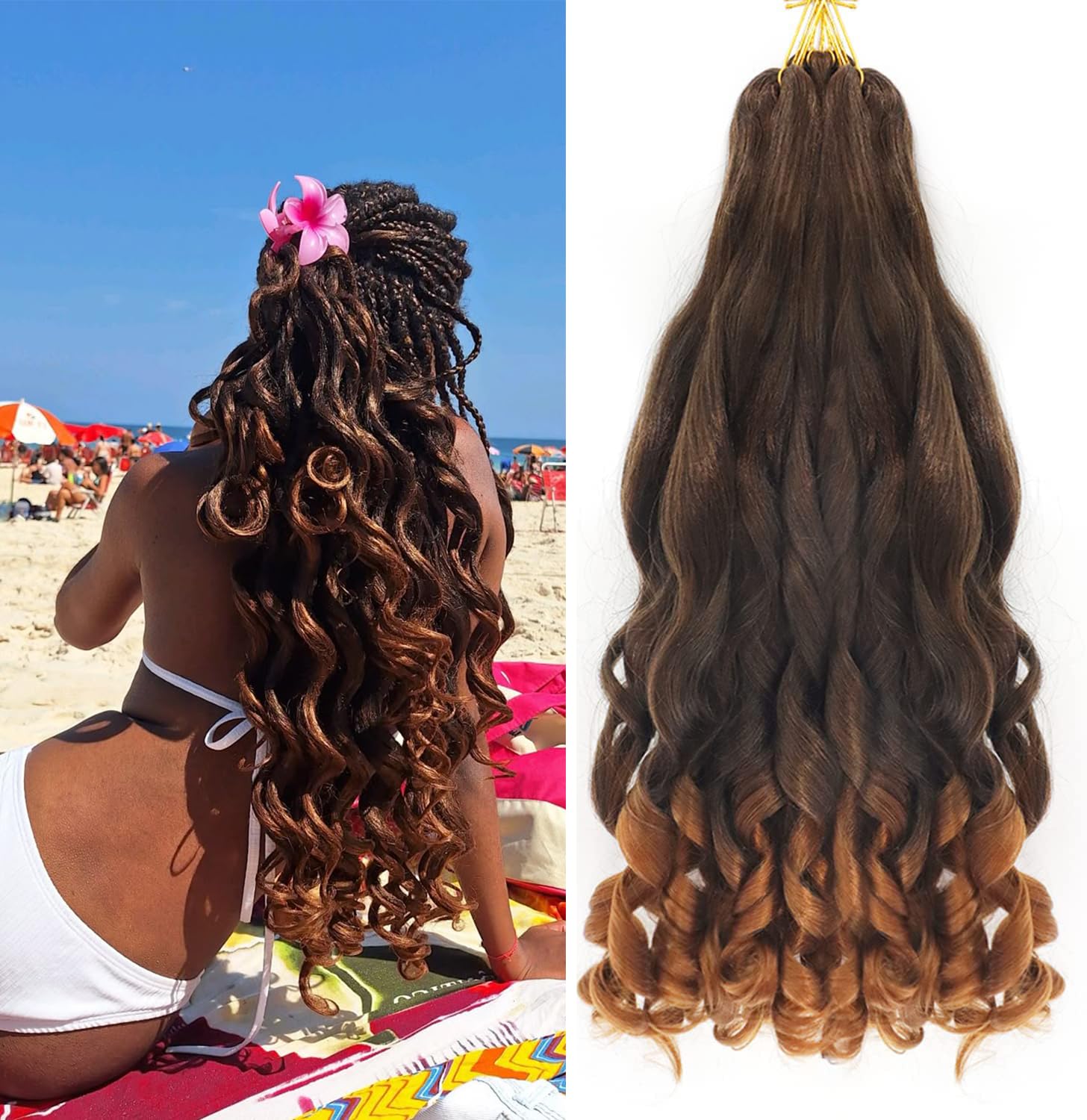 French Curly Braiding Hair 22 Inch 8Pack/lot Ombre Loose Wavy Spiral Curl Braids Crochet Hair Deep Wave Synthetic Extensions Pre Stretched Bouncy Braiding Hair(T30#) — image 1