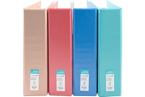 Yoobi 3 Ring Binders - 2 Inch Binder with Round D Rings and 2 Pockets, Durable, PVC-Free Organizer with 500 Sheets Capacity, 4- Pack Colored Binders with Plastic Cover for Office Supplies