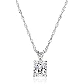 MORGAN & PAIGE .925 Sterling Silver Platinum Plated Solitaire 3/8" Cubic Zirconia Necklace - Emerald Cut or Pear Teardrop Dainty Diamond Necklaces for Women, Crystal Jewelry 18 inch