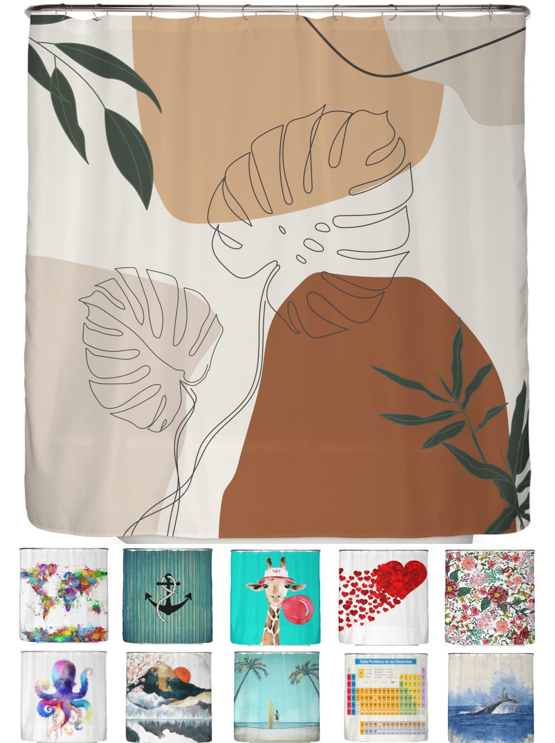 arteneur® - Boho anti-mould shower curtain 180 x 200 cm - recycled with Oeko-Tex Standard 100 - weighted hem, opaque, waterproof, washable, 12 rings and e-book (English language not guaranteed) — image 1