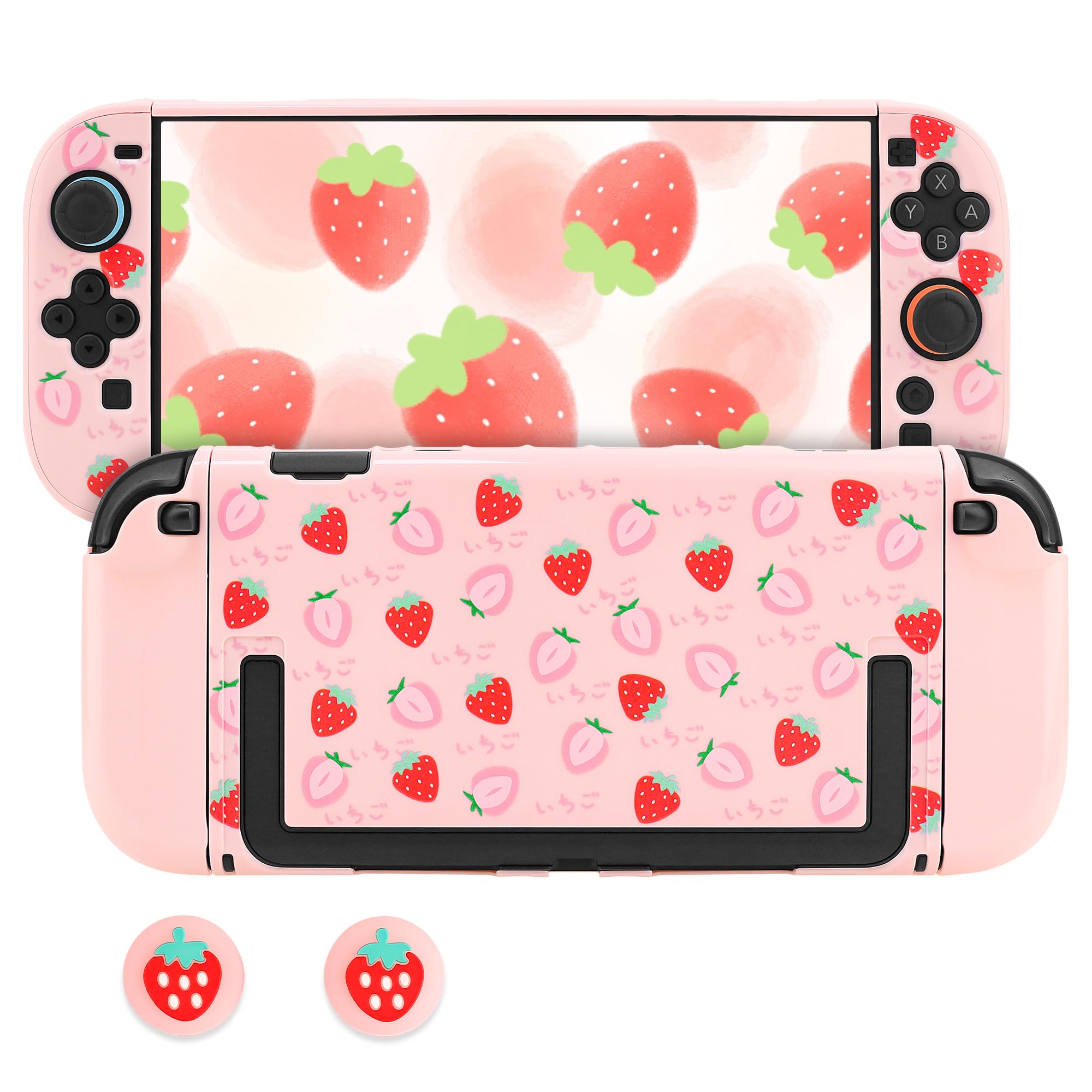 PAWDIARY Pink Case Cover for Nintendo Switch 2 2025, Cute-Girly Switch 2 Protective Skin with 2 Thumb Caps, Strawberry Design Hardshell Protector with Scratch-Resistant, Waterproof, Anti-Slip