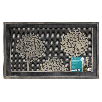 JVL Havana „Welcome“ Robuste Gummi-Fußmatte, Noppenstruktur, 45 x 75 cm – Blumen, Mehrfarbig, Gummi, Multi/Colour, 45 x 75 x 