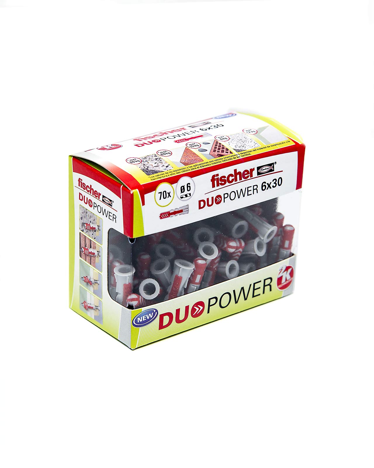 fischer DuoPower Plug, Grey Plus red, (Box of 70 Units), 536386, 6x30